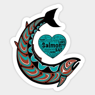 Pacific Northwest Salmon in teal and maroon Sticker